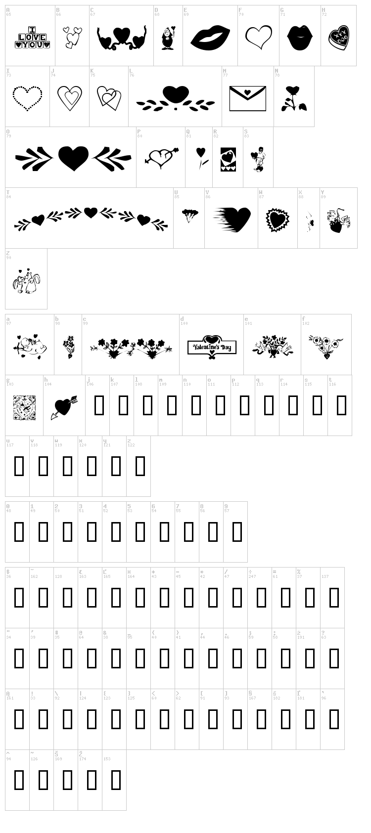 KR Be Mine More font map